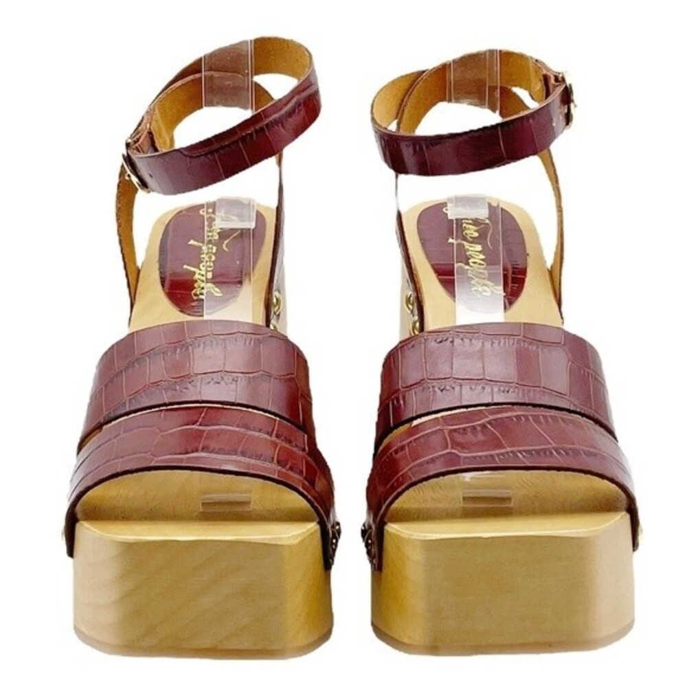 NWT Free People Mallory Brown Leather Clog Platform Ankle Wrap Sandal Size 8 NEW - Picture 5 of 16